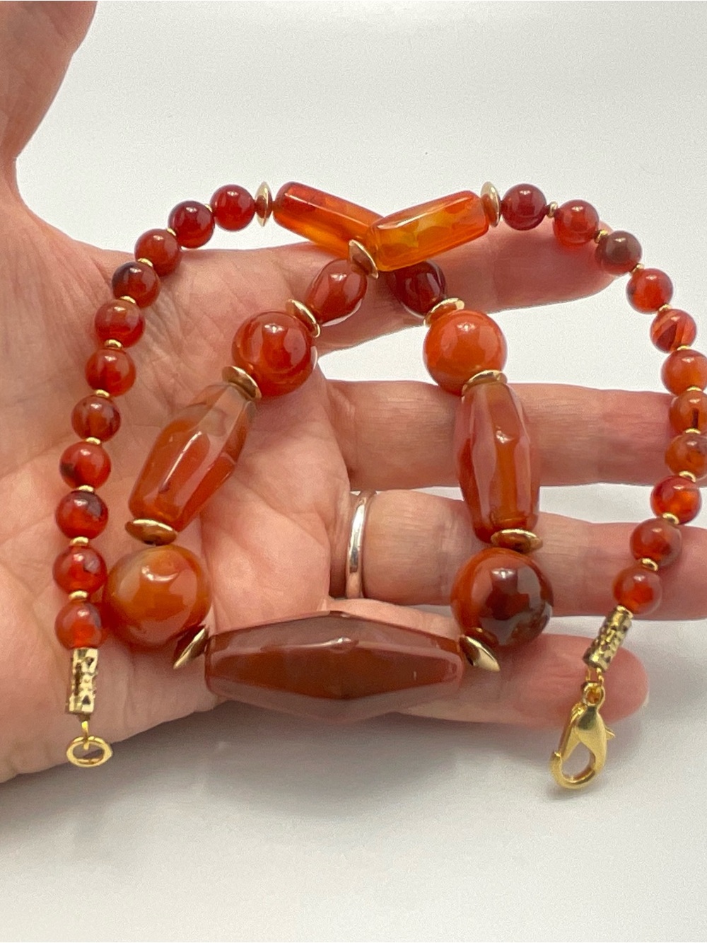 Vintage Carnelian Necklace with Gold Plate Accent Beads, BoHo, 18 1/2" Long - Picture 8 of 11